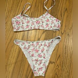 Pink and white floral bikini